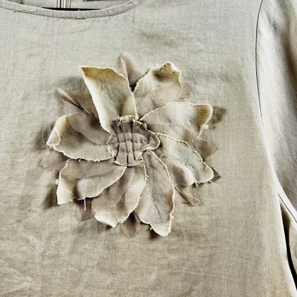 Falidal Women's Linen Beige Tunic Floral Detail Pockets Size XL Minimalist - Picture 2 of 8